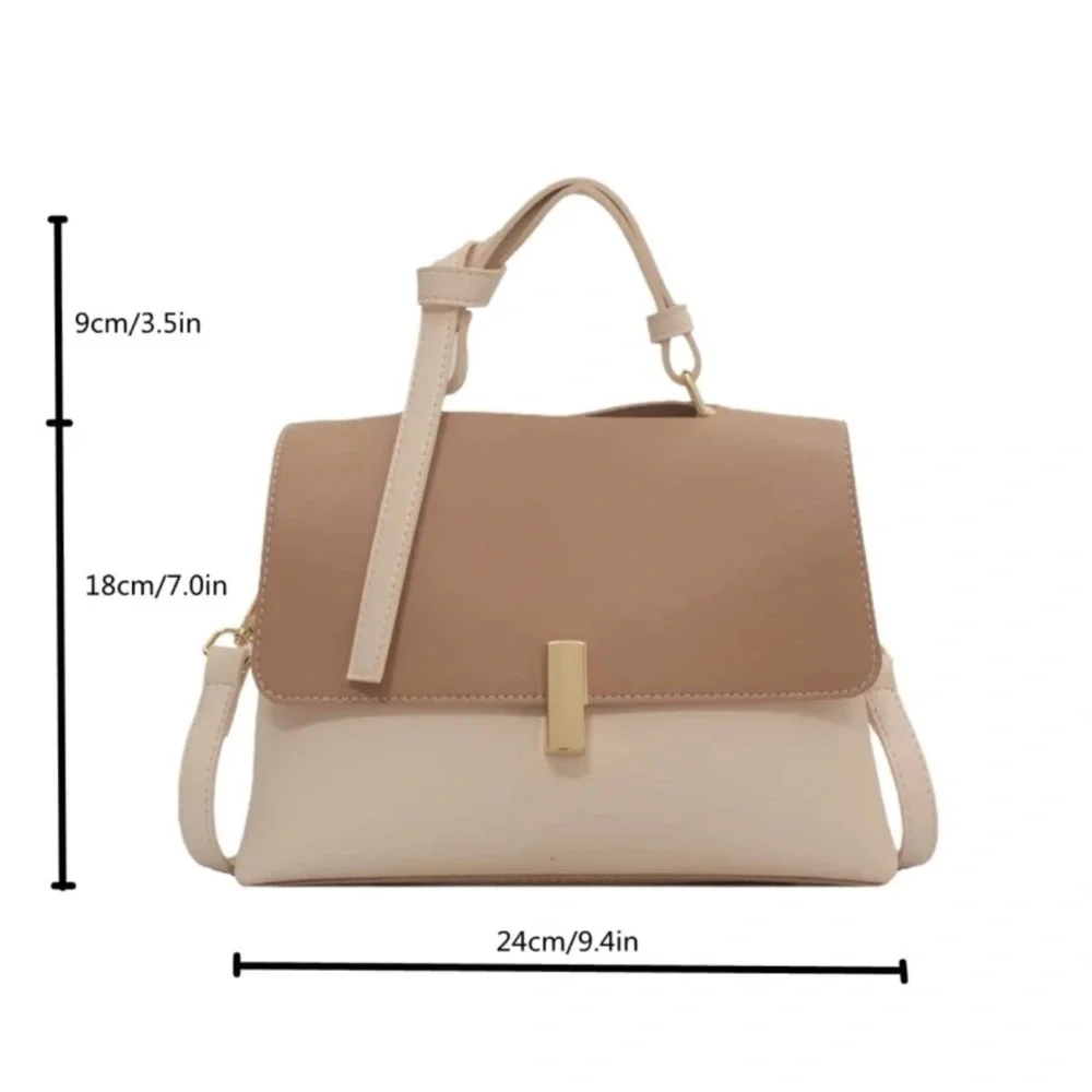 Cream Beige Two Tone Bag with Strap and Gold Clasp - Picture 6 of 7